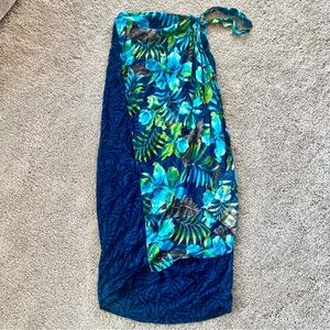 Women’s (L) Blue & Green Tropical Swim Coverup, Sarong